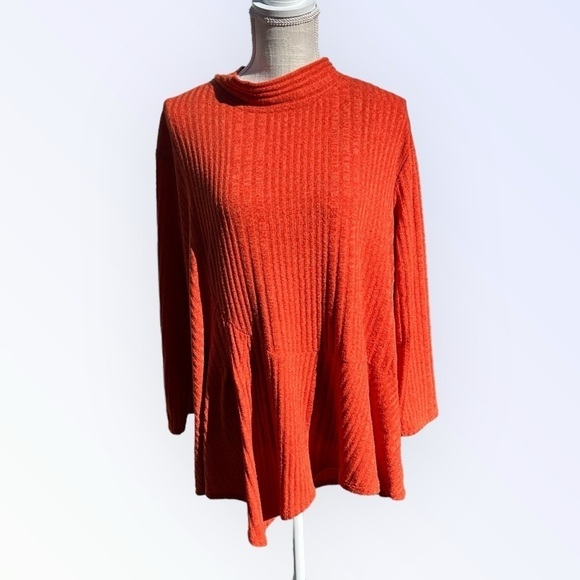 🌻Habitat Boho Lagenlook Relaxed Ribbed Knit Mock Neck Long Sleeve Top Size L - Picture 9 of 12
